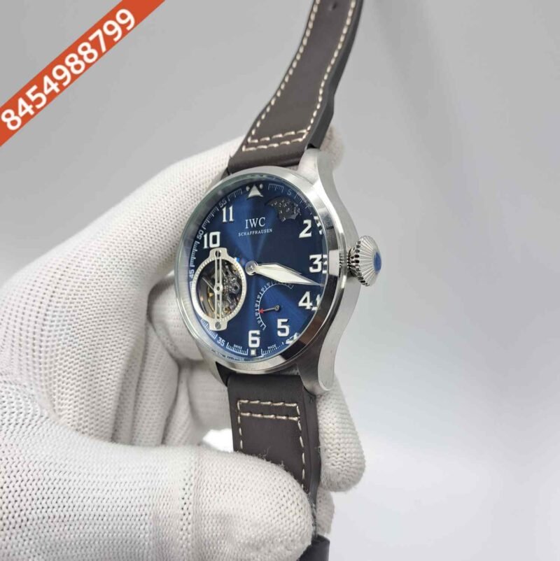 IWC Moonphase Big Pilot Silver Blue Dial Edition Grey Leather Strap Swiss Automatic Watch - Image 2