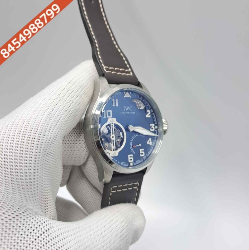 IWC Moonphase Big Pilot Silver Blue Dial Edition Grey Leather Strap Swiss Automatic Watch - Image 3