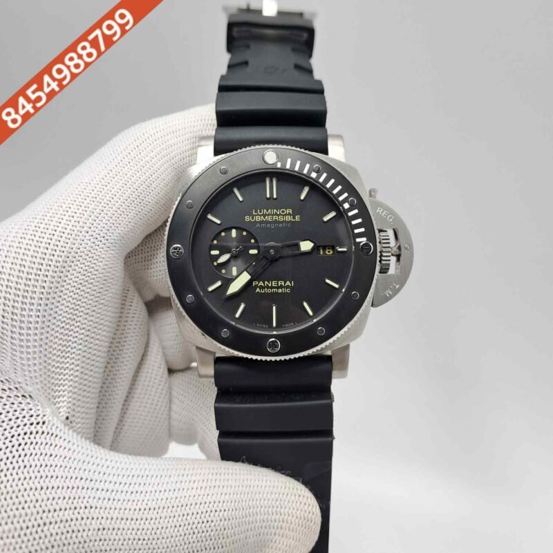 Luminor Panerai Amegentic Silver Black Dial Black Rubber Strap Swiss Automatic Watch