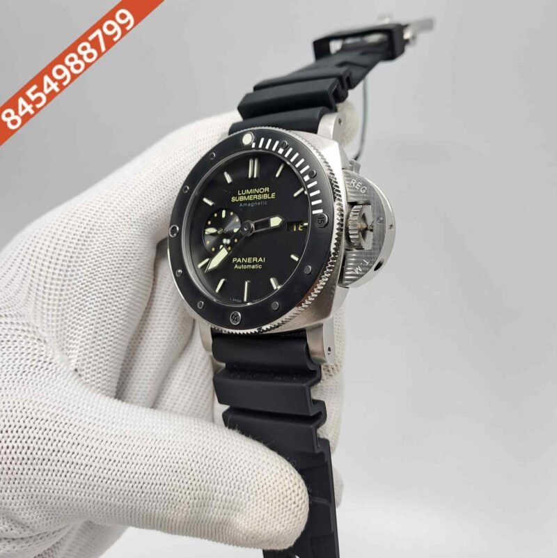 Luminor Panerai Amegentic Silver Black Dial Black Rubber Strap Swiss Automatic Watch - Image 2