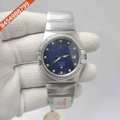 Omega Constellation Co Axial Steel Diamond Bezel Blue Dial Swiss Automatic Watch
