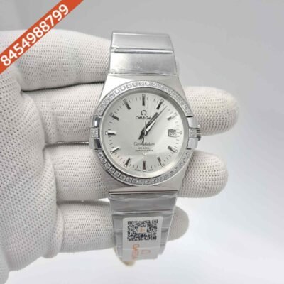 Omega Constellation Co Axial Steel Diamond Bezel Silver Dial Swiss Automatic Watch