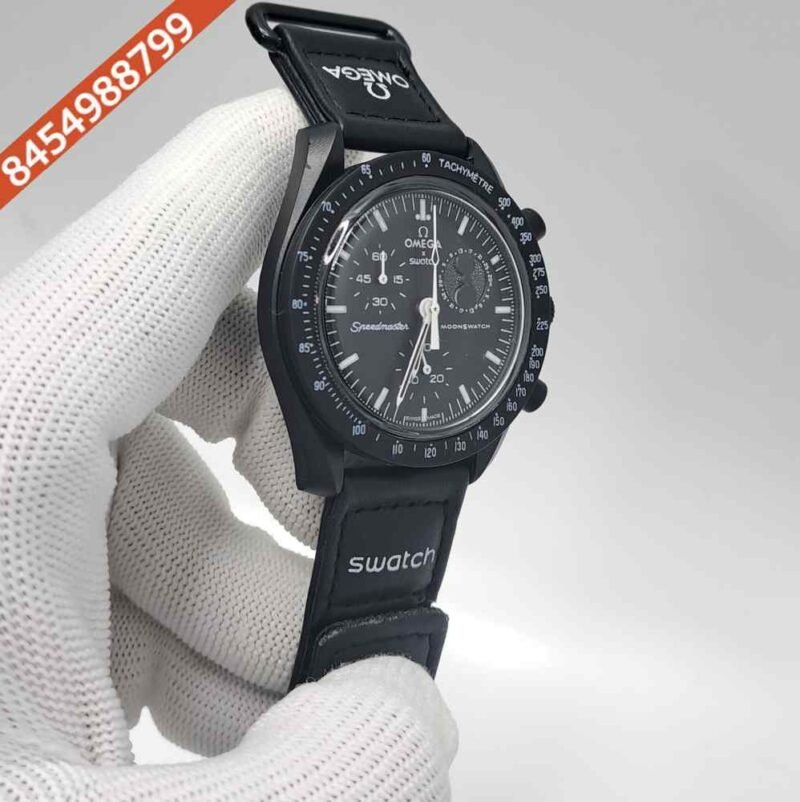 Omega Speedmaster Swatch Moonswatch Mission On Earth Black Chronograph Swiss Watch - Image 2