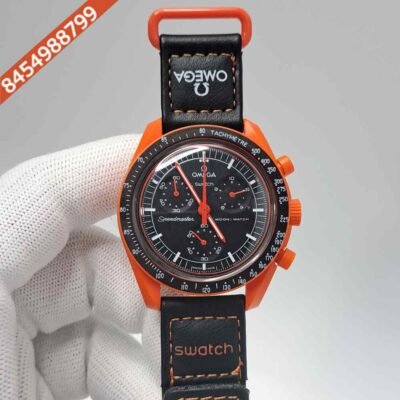Omega Speedmaster Swatch Moonswatch Mission On Earth Black Orange Chronograph Swiss Watch