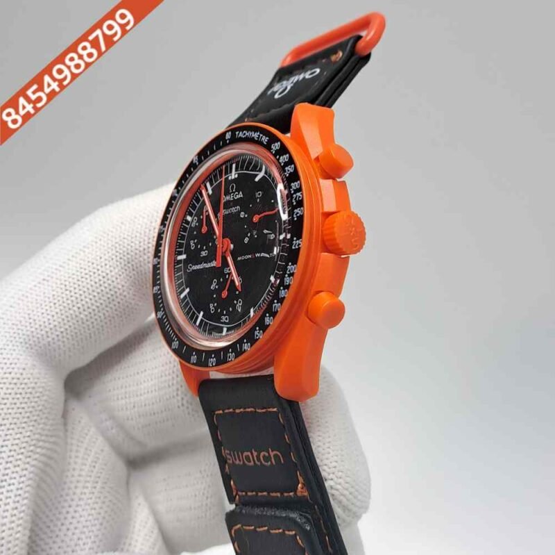 Omega Speedmaster Swatch Moonswatch Mission On Earth Black Orange Chronograph Swiss Watch - Image 3