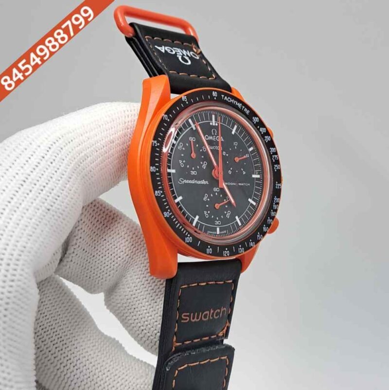 Omega Speedmaster Swatch Moonswatch Mission On Earth Black Orange Chronograph Swiss Watch - Image 2