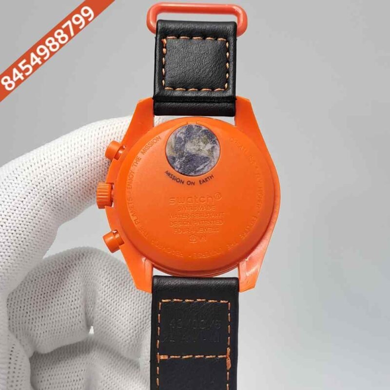 Omega Speedmaster Swatch Moonswatch Mission On Earth Black Orange Chronograph Swiss Watch - Image 4