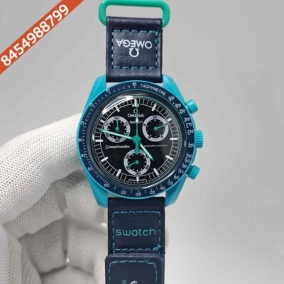 Omega Speedmaster Swatch Moonswatch Mission On Earth Blue Chronograph Swiss Watch