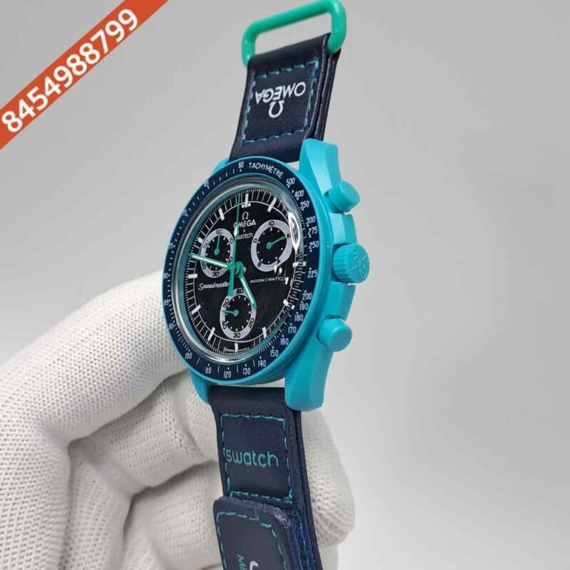 Omega Speedmaster Swatch Moonswatch Mission On Earth Blue Chronograph Swiss Watch - Image 3