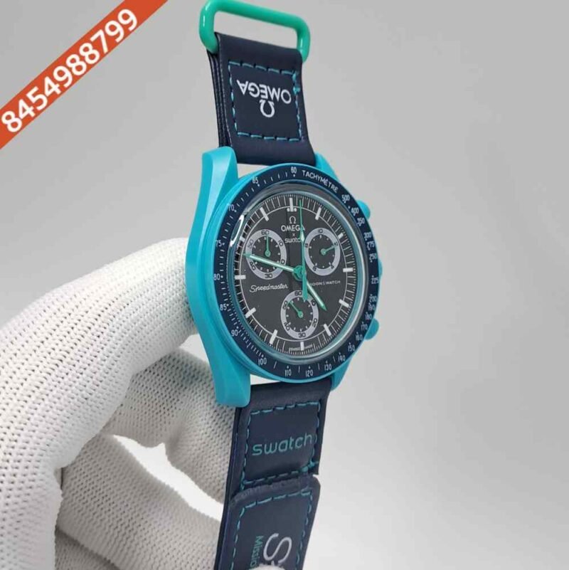 Omega Speedmaster Swatch Moonswatch Mission On Earth Blue Chronograph Swiss Watch - Image 2