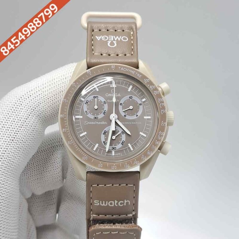 Omega Speedmaster Swatch Moonswatch Mission On Earth Brown Chronograph Swiss Watch