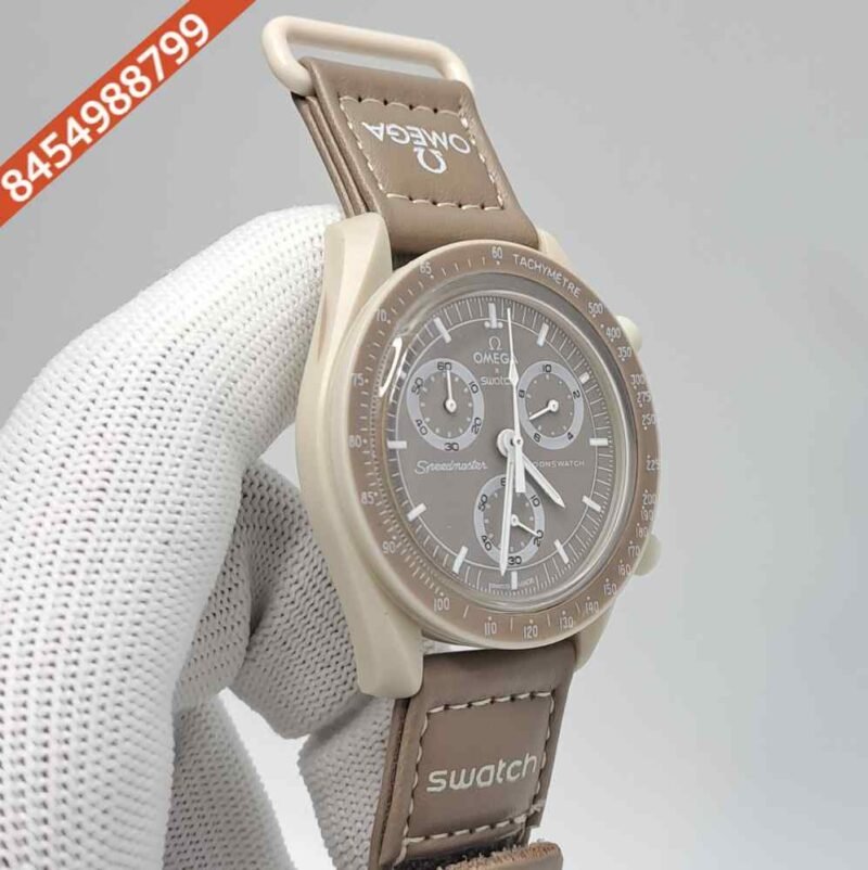 Omega Speedmaster Swatch Moonswatch Mission On Earth Brown Chronograph Swiss Watch - Image 2