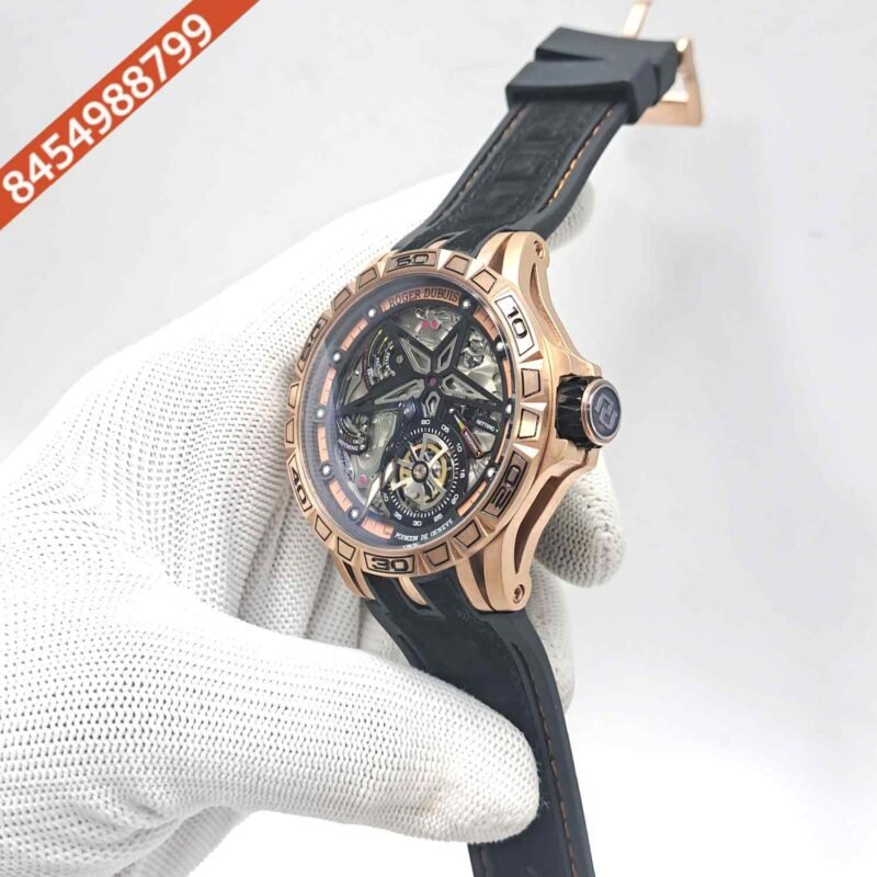Roger Dubuis Excalibur Flying Tourbillion Rose Gold Black Dial Rubber Strap Swiss Automatic Watch - Image 2