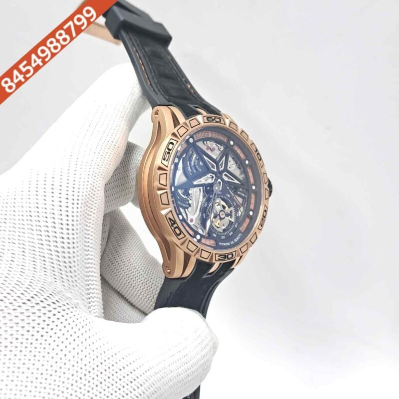 Roger Dubuis Excalibur Flying Tourbillion Rose Gold Black Dial Rubber Strap Swiss Automatic Watch - Image 3