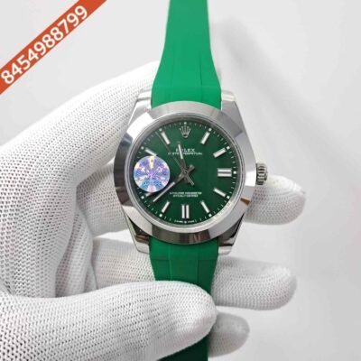 Rolex DateJust Plain Bezel Green Dial Green Rubber Swiss Automatic Watch