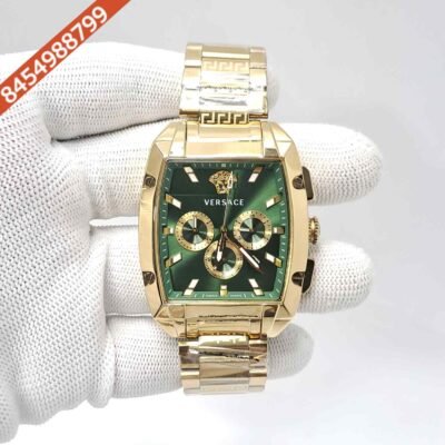 Versace Dominus Chronograph Full Gold Green Dial Swiss Watch