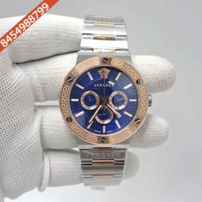 Versace Greca Logo Chronograph Dual Tone Blue Dial Swiss Watch
