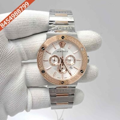 Versace Greca Logo Chronograph Dual Tone White Dial Swiss Watch