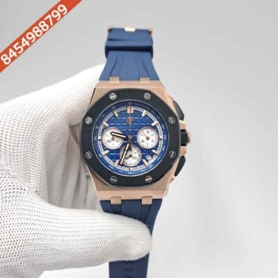Audemars Piguet Royal Oak Offshore Chronograph Rose Gold Blue Dial Blue Rubber Strap Swiss Watch