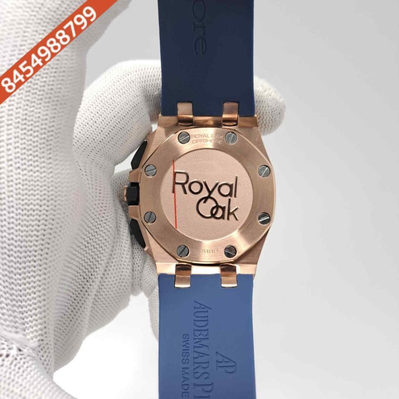 Audemars Piguet Royal Oak Offshore Chronograph Rose Gold Blue Dial Blue Rubber Strap Swiss Watch - Image 4