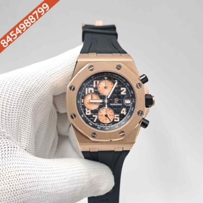 Audemars Piguet Royal Oak Offshore Rose Gold Black Dial Black Rubber Strap Chronograph Swiss Watch
