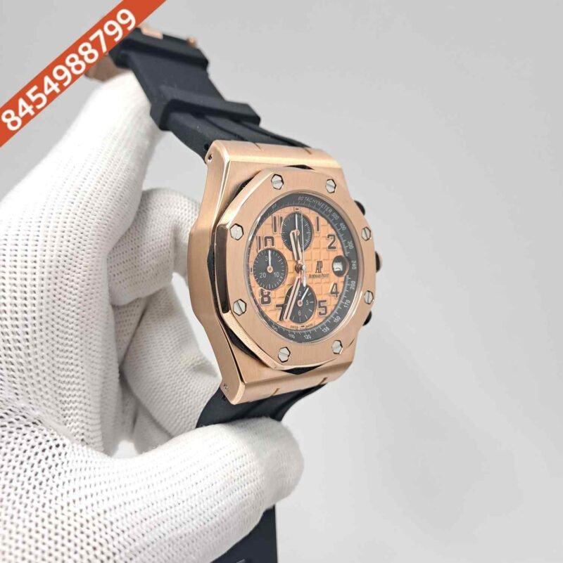 Audemars Piguet Royal Oak Offshore Rose Gold Dial Black Rubber Strap Chronograph Swiss Watch - Image 3