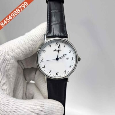 Breguet Classique  White Dial Black Leather Strap Swiss Automatic Watch