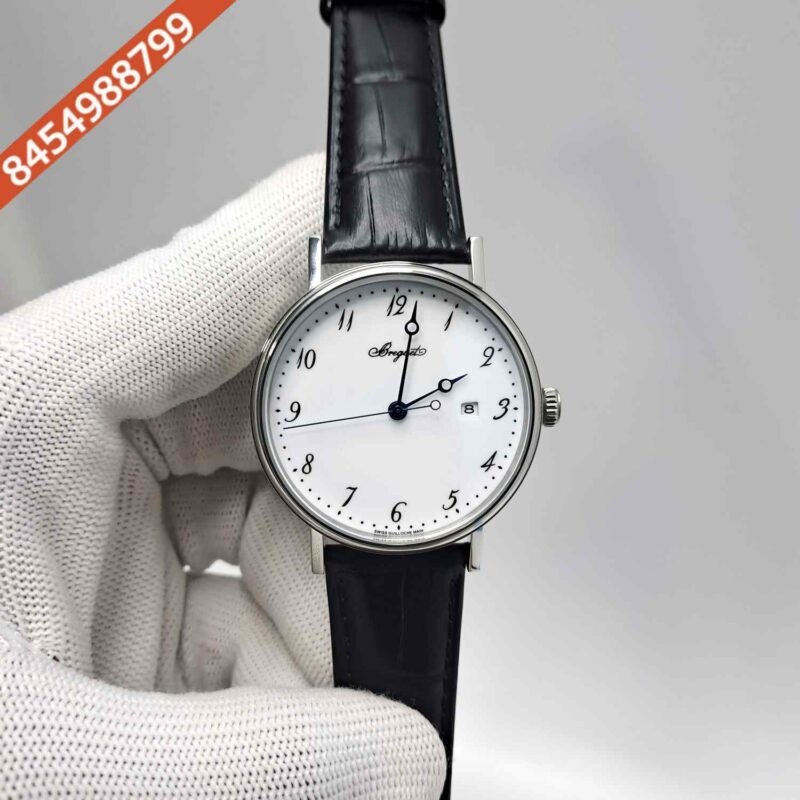 Breguet Classique  White Dial Black Leather Strap Swiss Automatic Watch