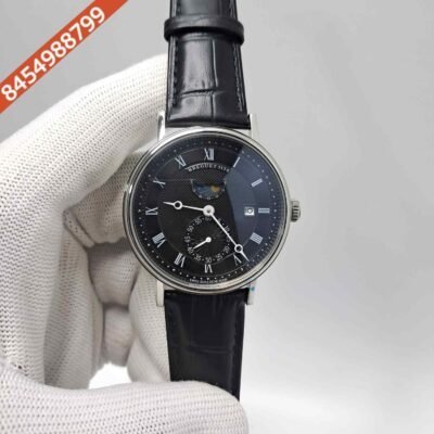 Breguet Moonphase Black Edition Leather Strap Swiss Automatic Watch