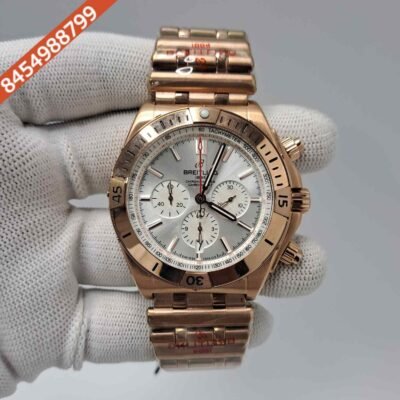 Breitling Chronometer 1884 Full Rose Gold White Dial Swiss Watch