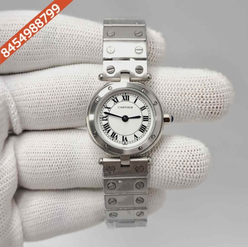 Cartier Pre-owned Santos Full Silver White Dial Swiss Quartz Watch