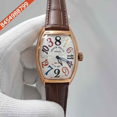 Franck Muller Crazy Hours Color Dreams Rose Gold White Dial Brown Leather Strap Swiss Automatic Watch