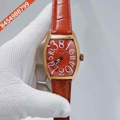 Franck Muller Crazy Hours Rose Gold Red Dial Red Leather Strap Swiss Automatic Watch