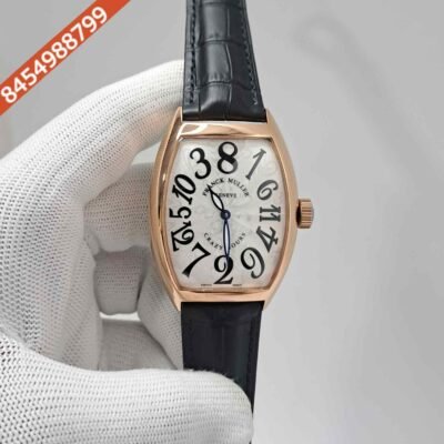Franck Muller Crazy Hours Rose Gold White Dial Black Leather Strap Swiss Automatic Watch