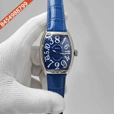 Franck Muller Crazy Hours Silver Blue Dial Blue Leather Strap Swiss Automatic Watch