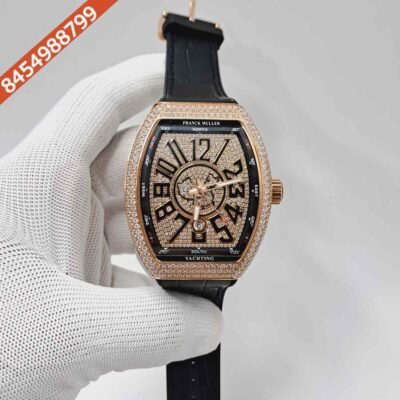 Franck Muller Vanguard Yachting Rose Gold Diamond Leather Swiss Automatic Watch