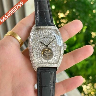 Frank Muller Grand Cintree Curvex Tourbillon White Dial  Black Leather Strap Swiss Automatic Watch