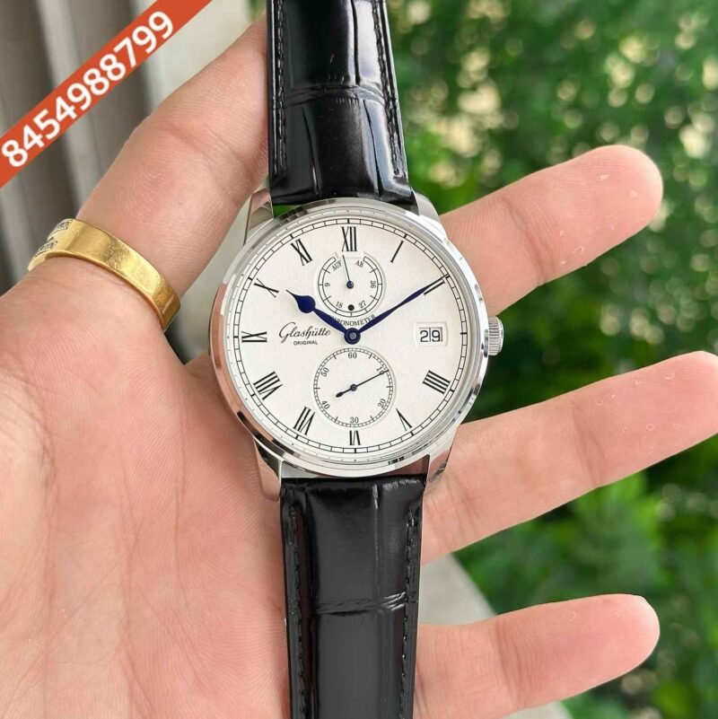 Glashutte Original Senator Chronometer Steel White Dial Black Leather Strap Swiss Automatic Watch