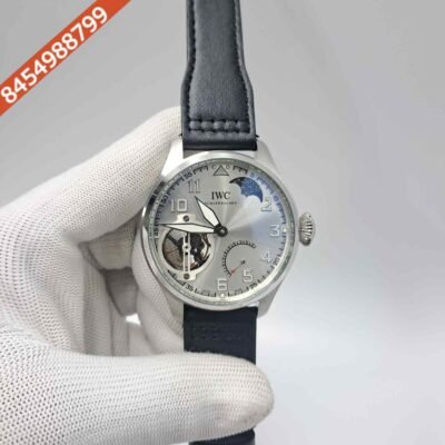 IWC Moonphase Big Pilot Silver Dial Edition Black Leather Strap Swiss Automatic Watch