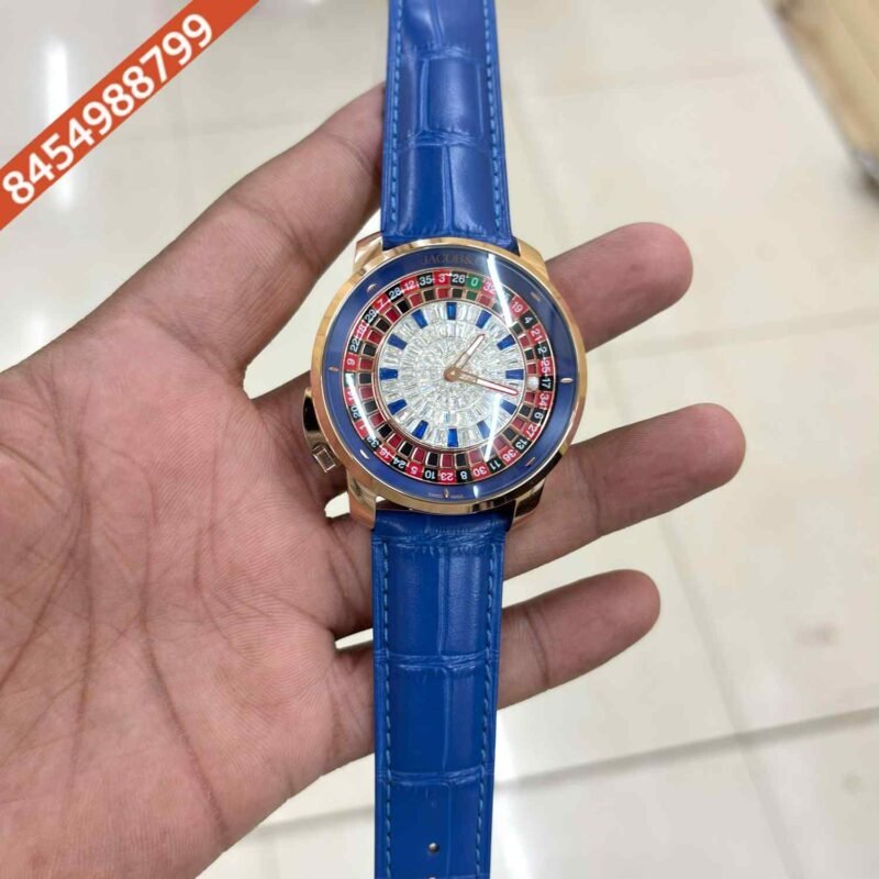 Jacob & Co Casino Tourbillon Diamond Rose Gold Blue Strap Limited Edition Swiss Automatic Watch