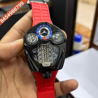 Jacob & Co. Bugatti Tourbillon Black Edition Red Rubber Strap Swiss Watch