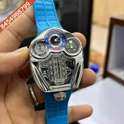 Jacob & Co. Bugatti Tourbillon Silver Blue Edition Blue Rubber Strap Swiss Watch