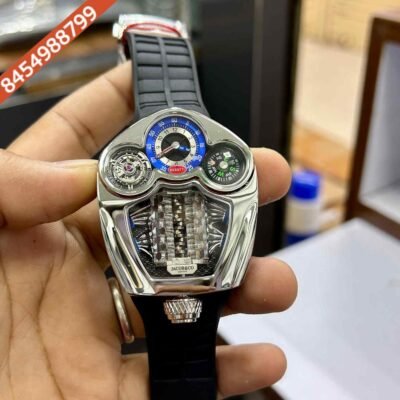Jacob & Co. Bugatti Tourbillon Silver Edition Black Rubber Strap Swiss Watch