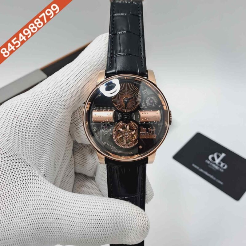 Jacob & Co. and The Godfather Partnership Rose Gold Black Leather Strap Swiss Automatic Watch
