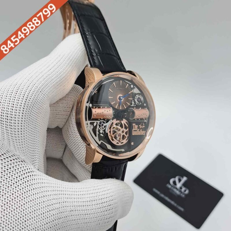 Jacob & Co. and The Godfather Partnership Rose Gold Black Leather Strap Swiss Automatic Watch - Image 3