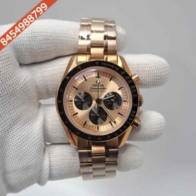 Omega Speedmaster Moonwatch Professional Full Rose Gold Dial Black Chronograph Swiss Watch