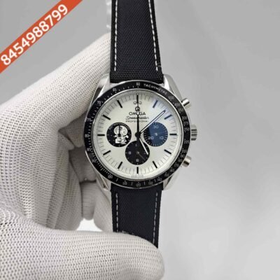 Omega Speedmaster Snoopy Award 50th Anniversary Chronograph White Dial Black Leather Strap Swiss Watch