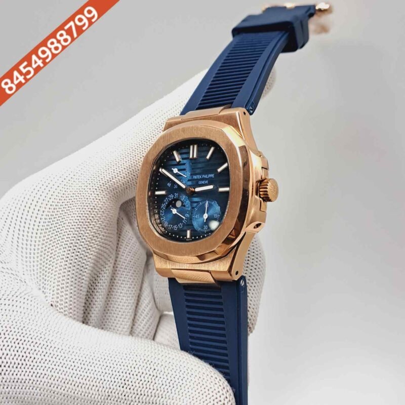 Patek Philippe Aquanaut Rose Gold Blue Dial Blue Rubber Strap Swiss Automatic Watch - Image 2