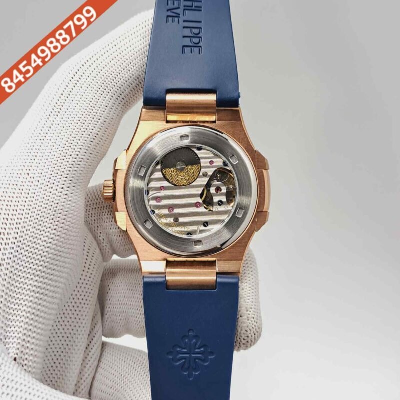 Patek Philippe Aquanaut Rose Gold Blue Dial Blue Rubber Strap Swiss Automatic Watch - Image 4
