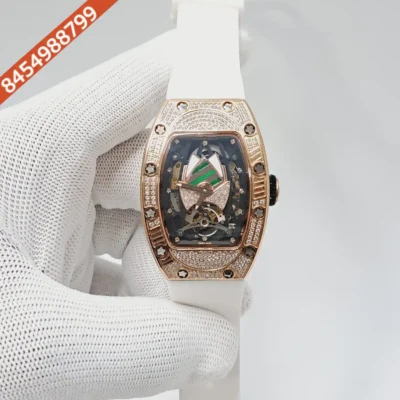 Richard Mille RM 71-01 Automatic Tourbillon Talisman Diamond Rose Gold White Rubber Strap Swiss Automatic Watch
